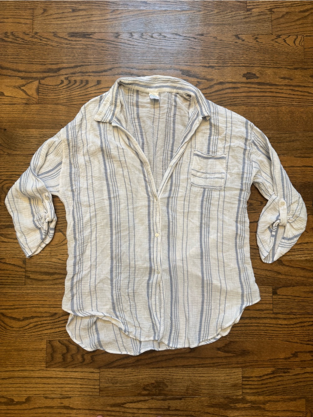 Kona Sol Striped Gauze Button-Up Beach Cover Up Shirt XL